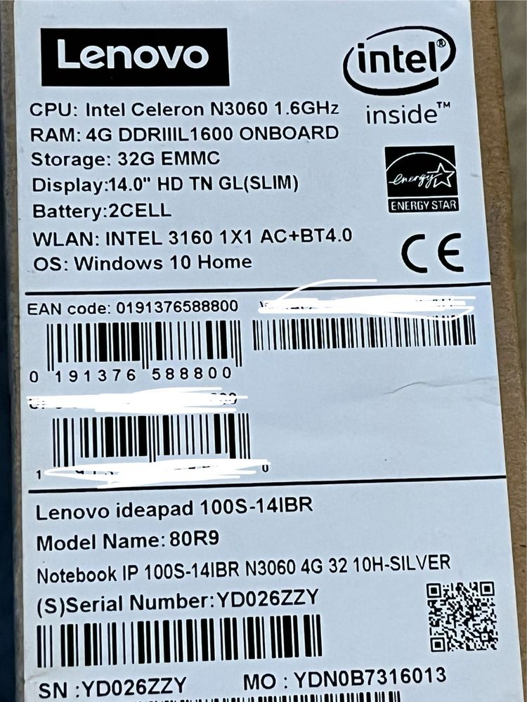 Lenovo IdeaPad 100S-14IBR N3060 4GB 32eMMC W10 Srebrn
