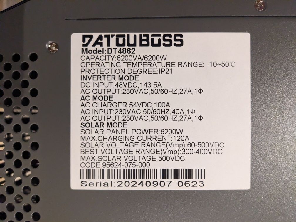 Гібридний інвертор Datouboss 6.2 кВт 48в