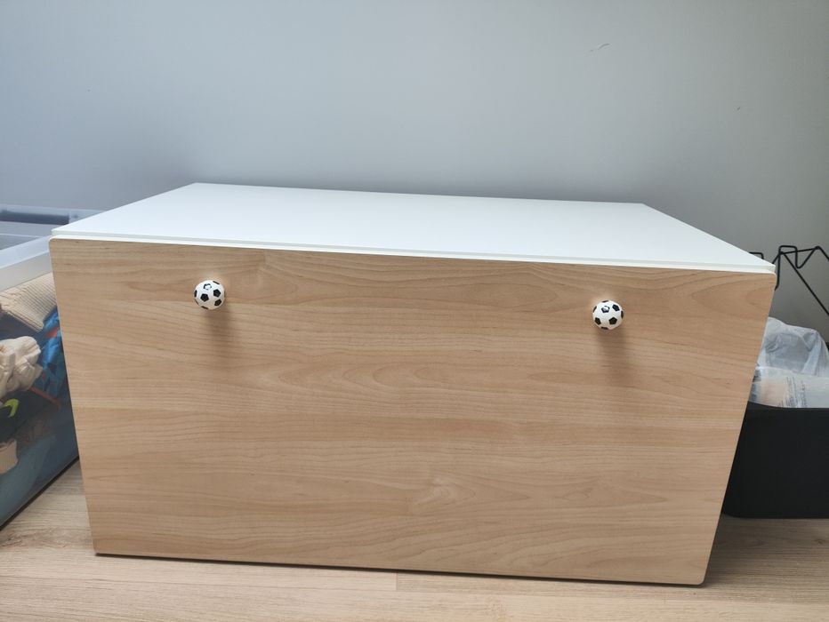 Smastad Ikea ławka szafka z pojemnikiem na zabawki biały brzoza i
