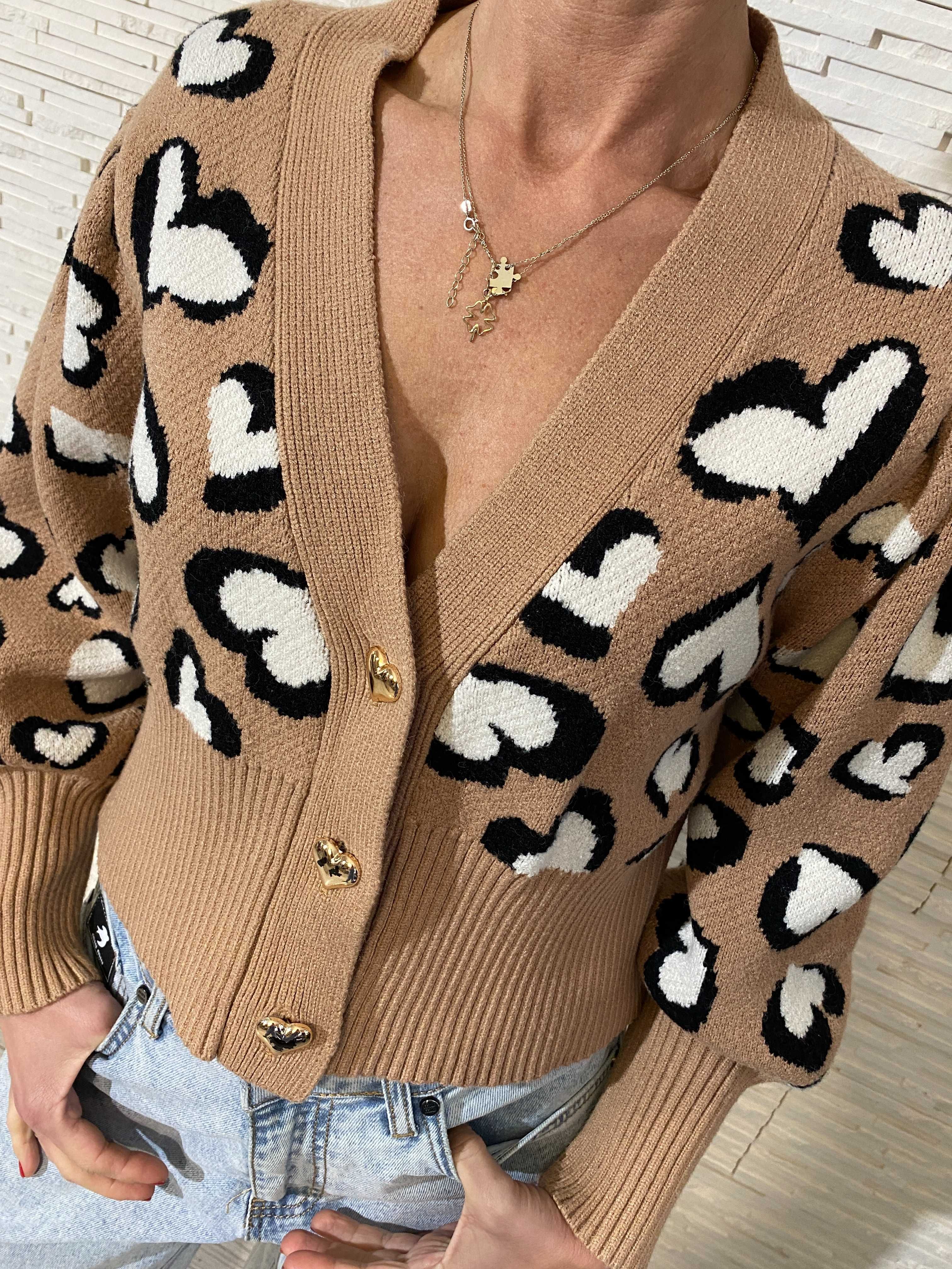 AZARA Paris sweter kardigan camel - serduszka heart Uni