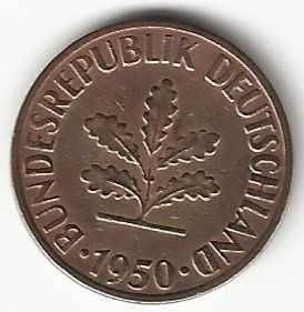 10 Pfennig de 1950 J, Alemanha Ocidental