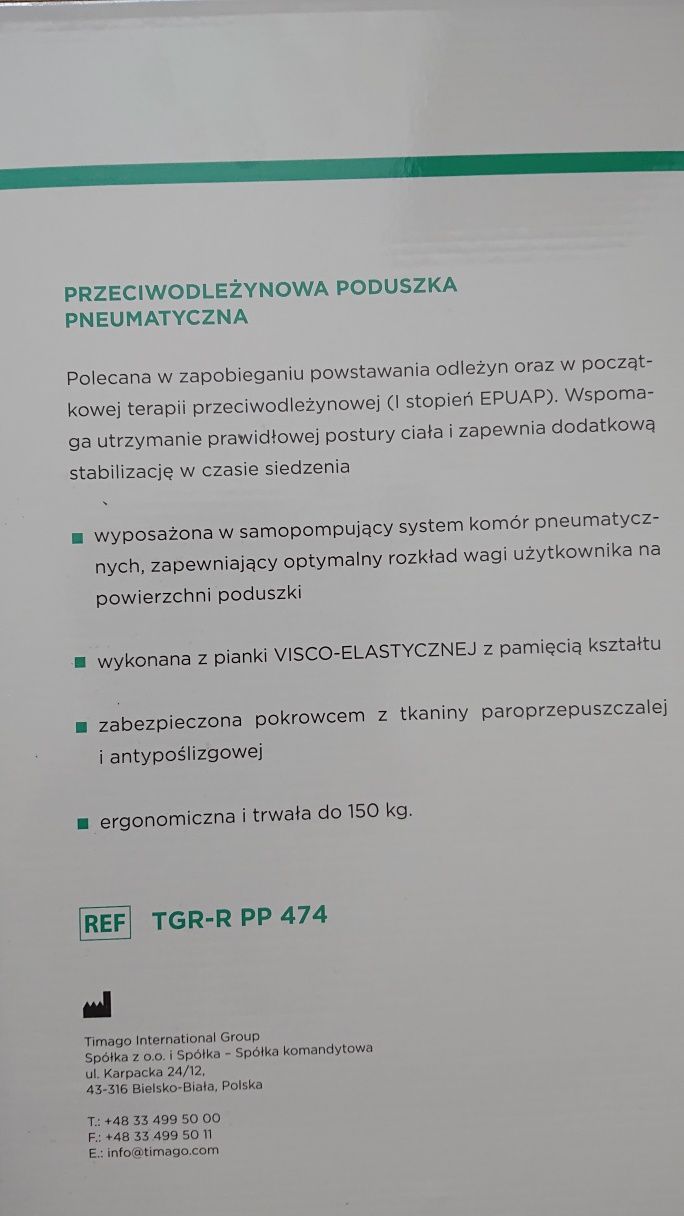 Przeciwodleżynowa poduszka pneumatyczna Timago