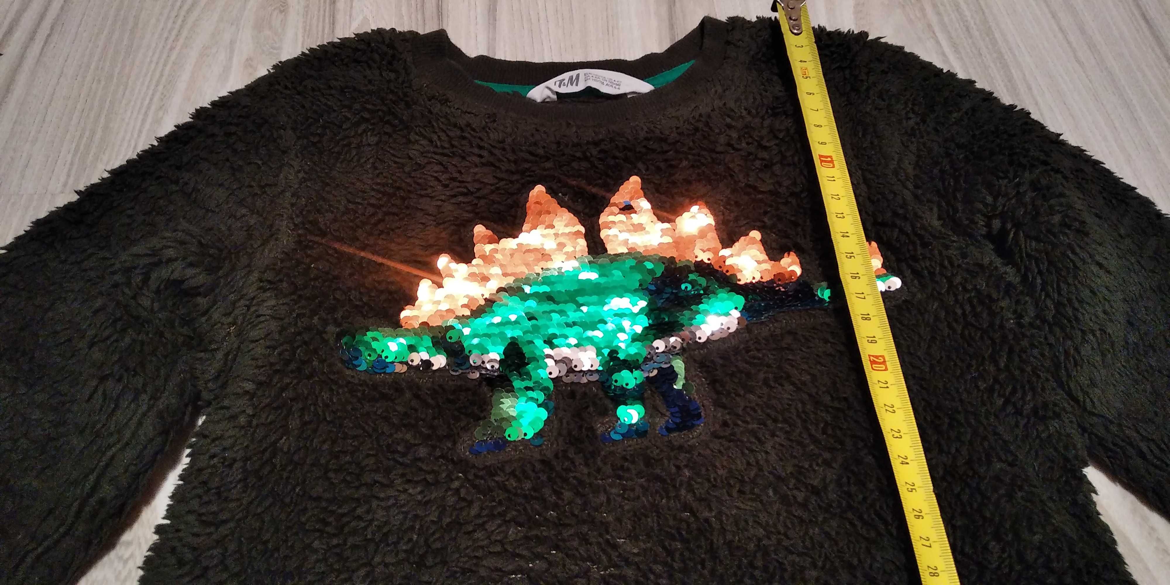 Bluza 110 h&m dinozaur cekiny sweter ciepła dla chłopca 5lat