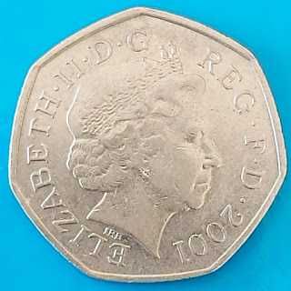 50 Pence de 2001, Reino Unido, Isabel II