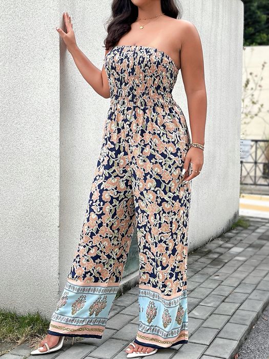 Kombinezon Letni Boho Z Odkrytymi Ramionami W Kwiaty Casual Shein Xl