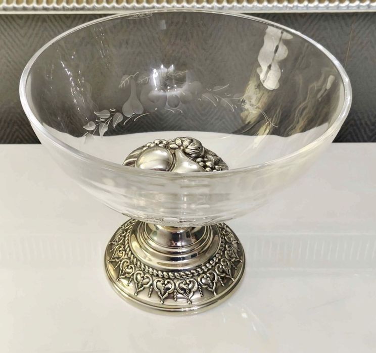 Centro de mesa / Fruteiro Cristal e prata 925 Topazio , assinado !