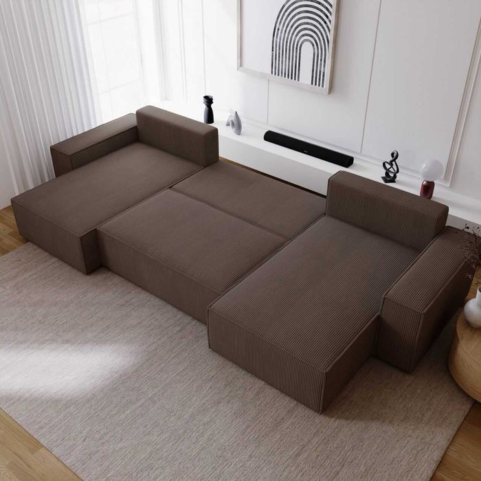 Duży narożnik z funkcją spania i pojemnikiem tkanina sztruks Bergamo U