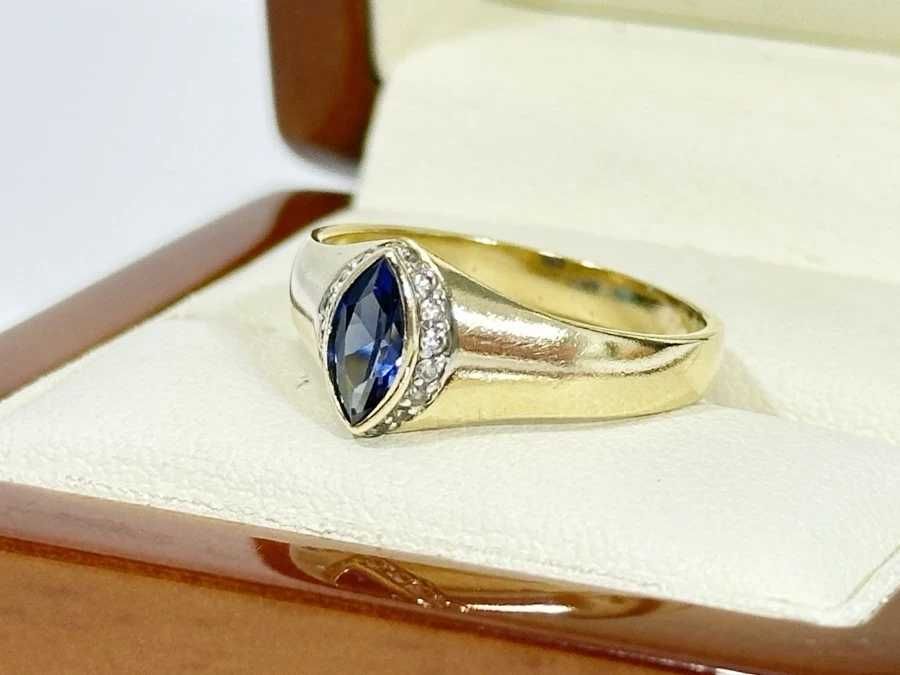 Oszałamiający damski pierścionek ze złota 585 z niebieskim kamieniem