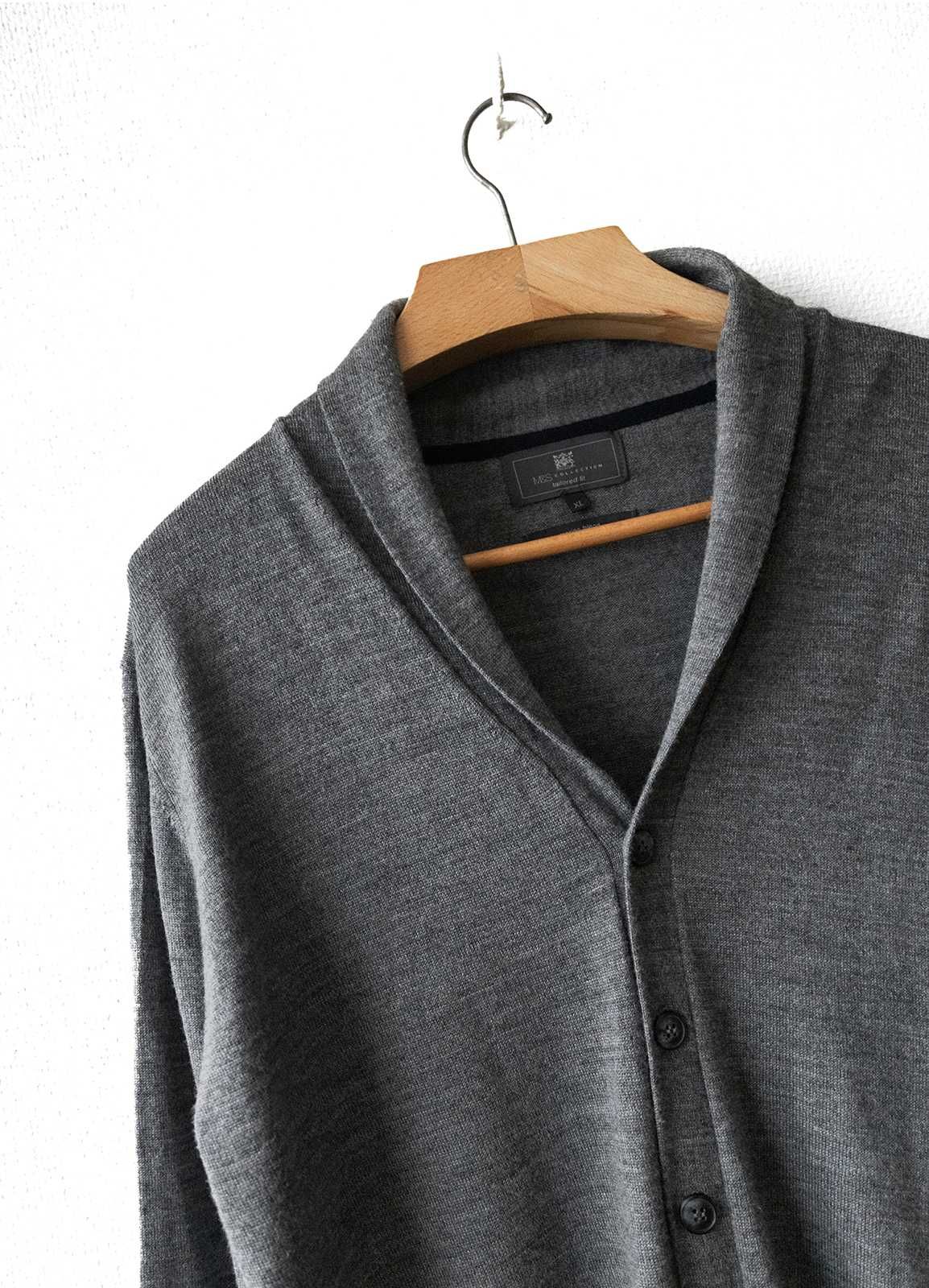 M&S Szary kardigan z mieszanki wełny merinon