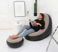 Надувне садове крісло з пуфиком 76*130 см air sofa comfort zd-33223