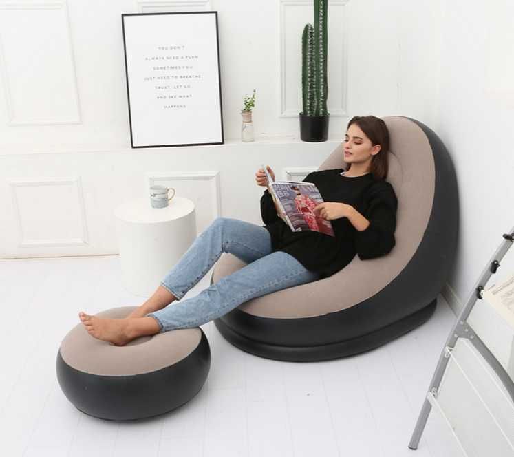 Надувне садове крісло з пуфиком 76*130 см air sofa comfort zd-33223