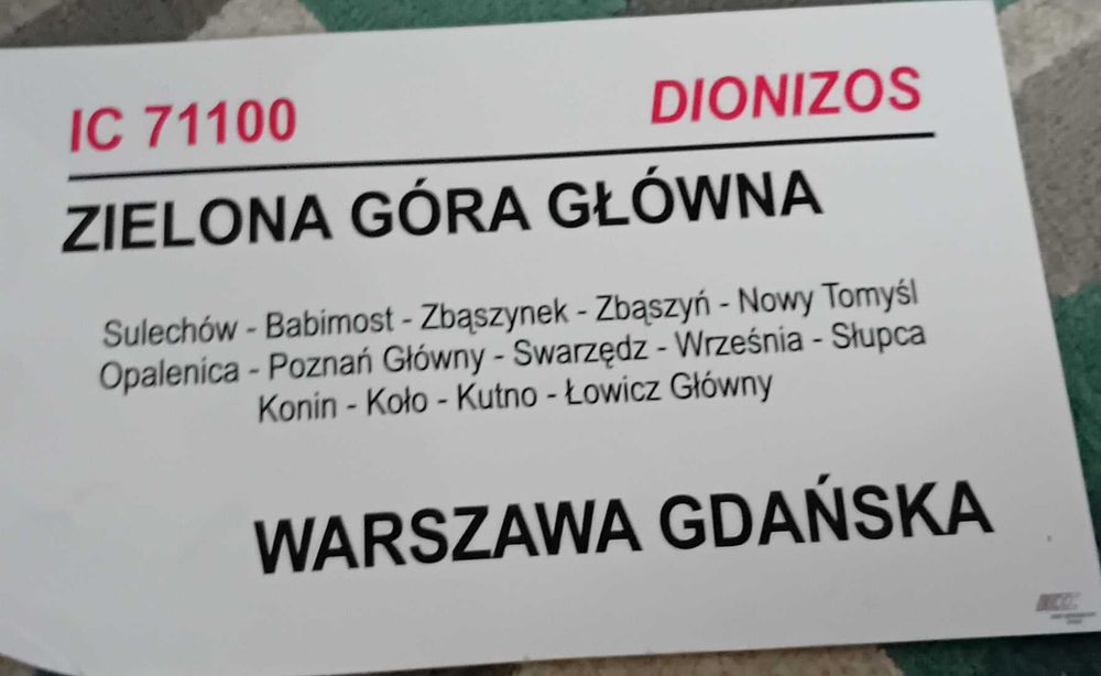 Tabliczka kolejowa IC Dionizos