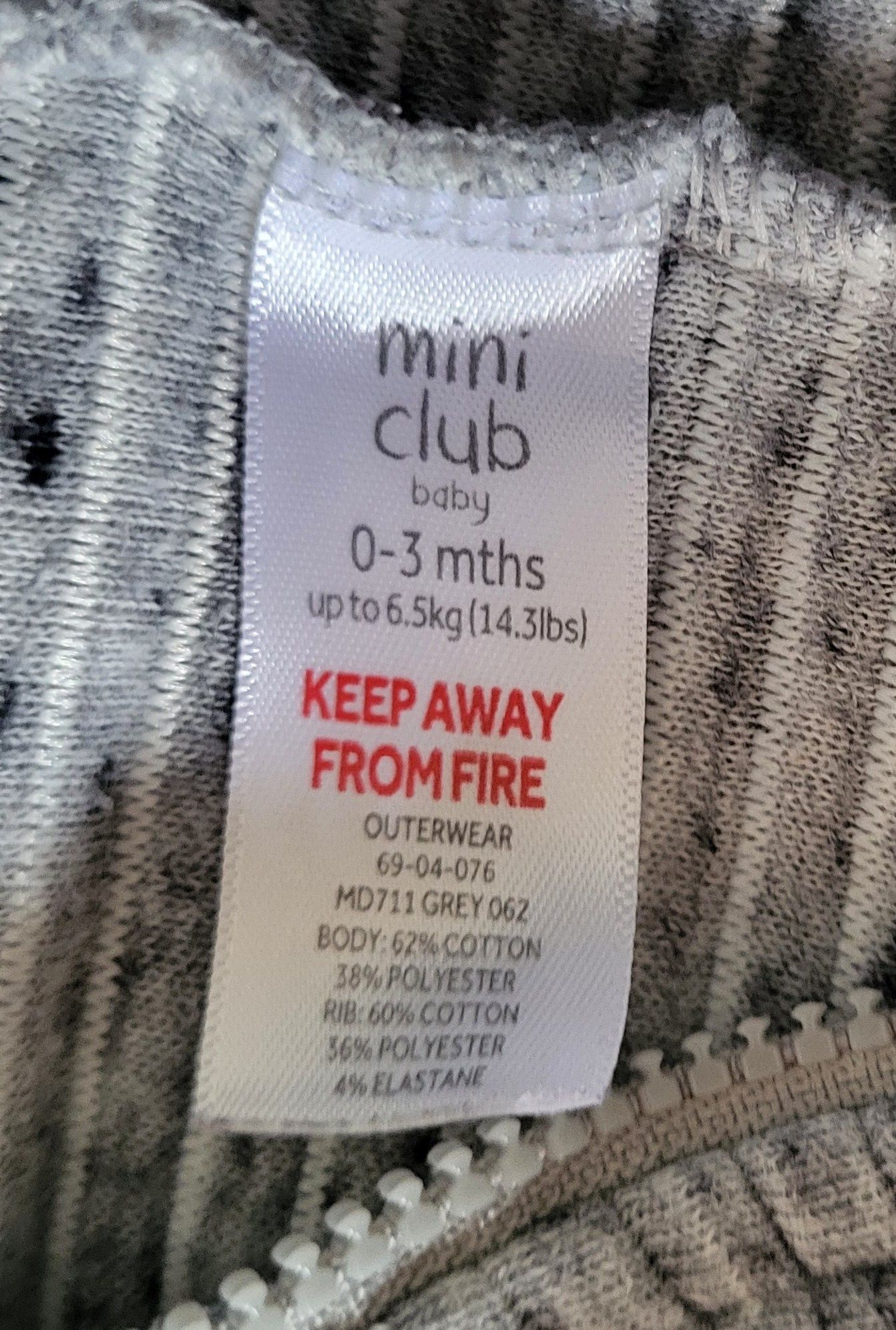 Bluza 62 Mini Club szara suwak 6.5kg 0-3 miesiąca jesienna lekka