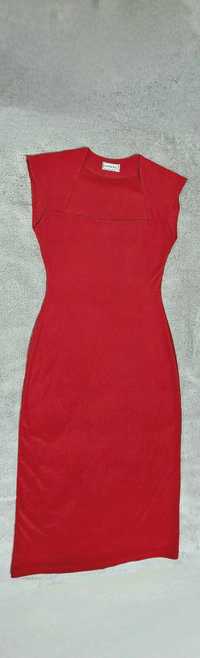Nowa sukienka dekolt karo S M czerwona uciągliwa