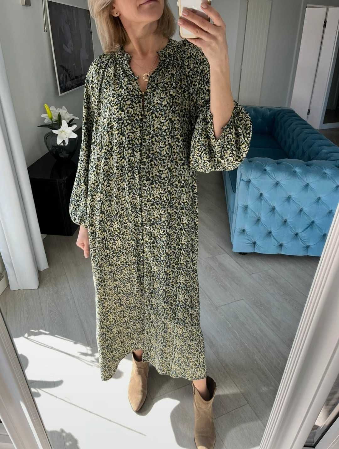 H&M długa maxi luźna oversize sukienka w kwiaty L/XL