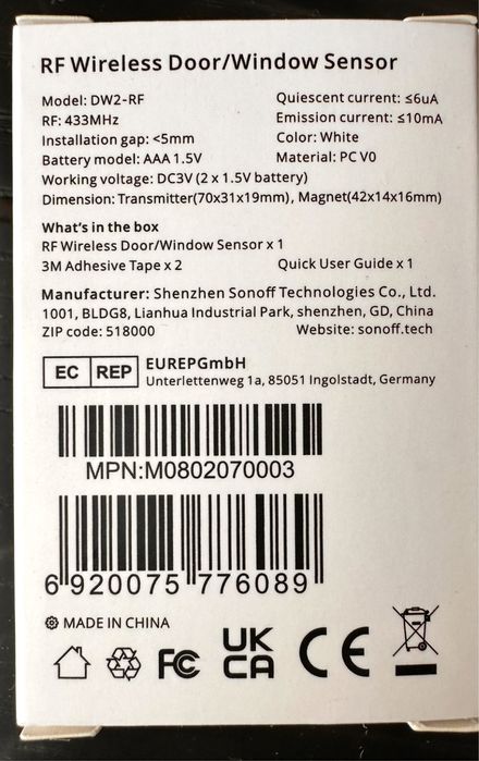 Sonoff detetor de abertura de porta