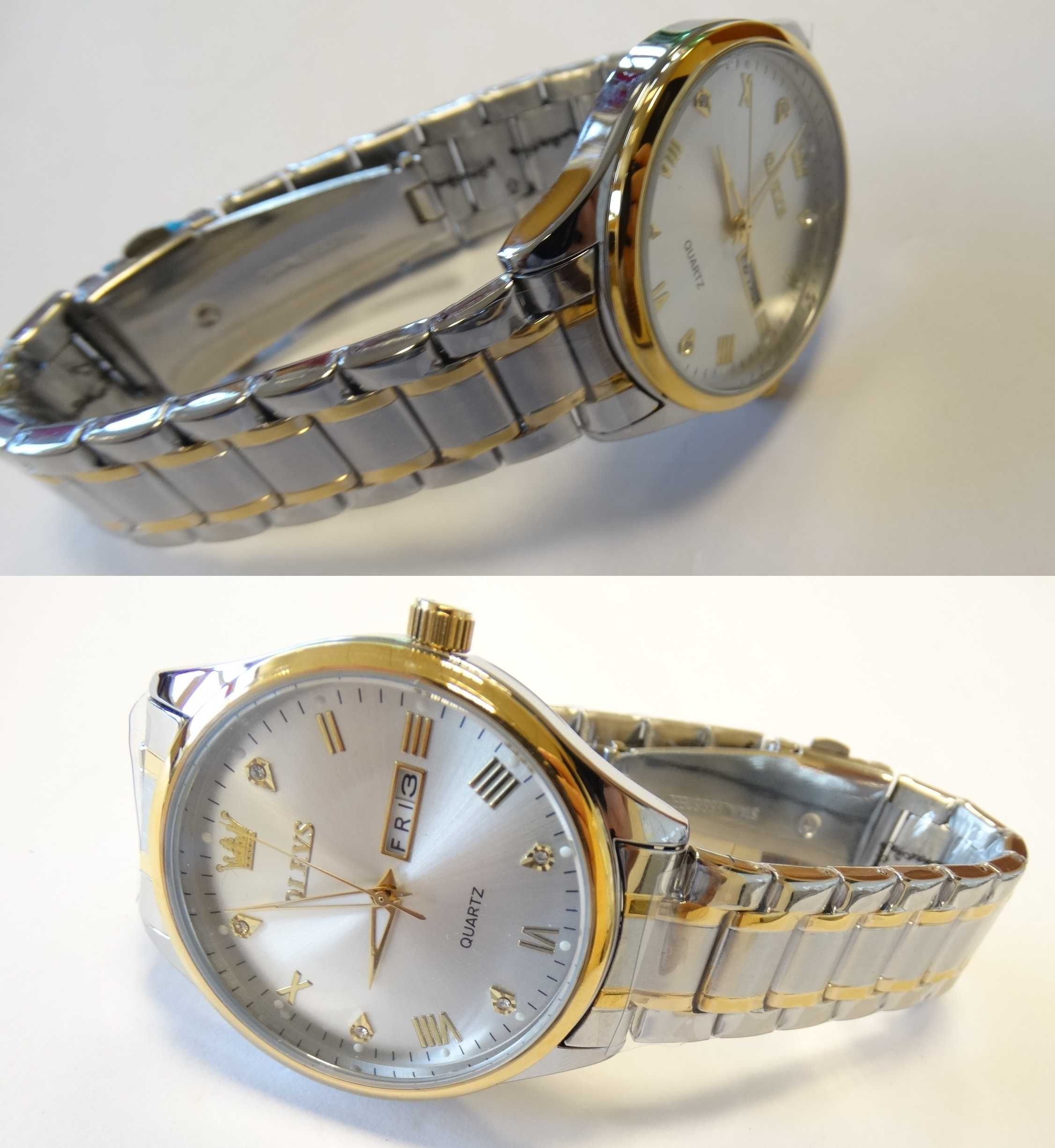 Zegarek kwarcowy Olevs 40mm srebrny złoty unisex datownik WR30 BOX