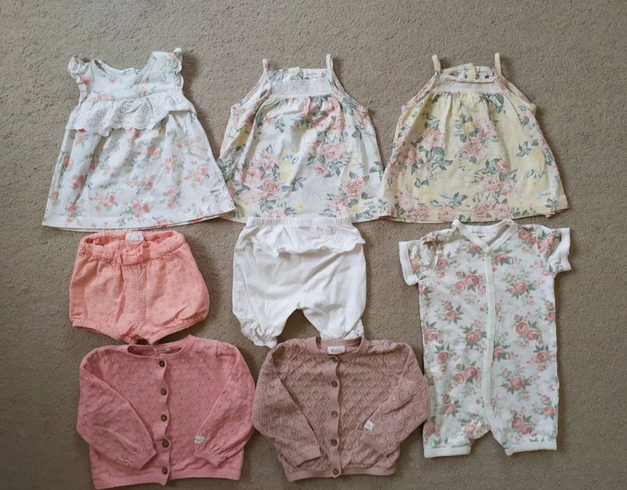 Zestaw newbie 74 top piwonie miętowe żółte, tunika, bloomersy rampers