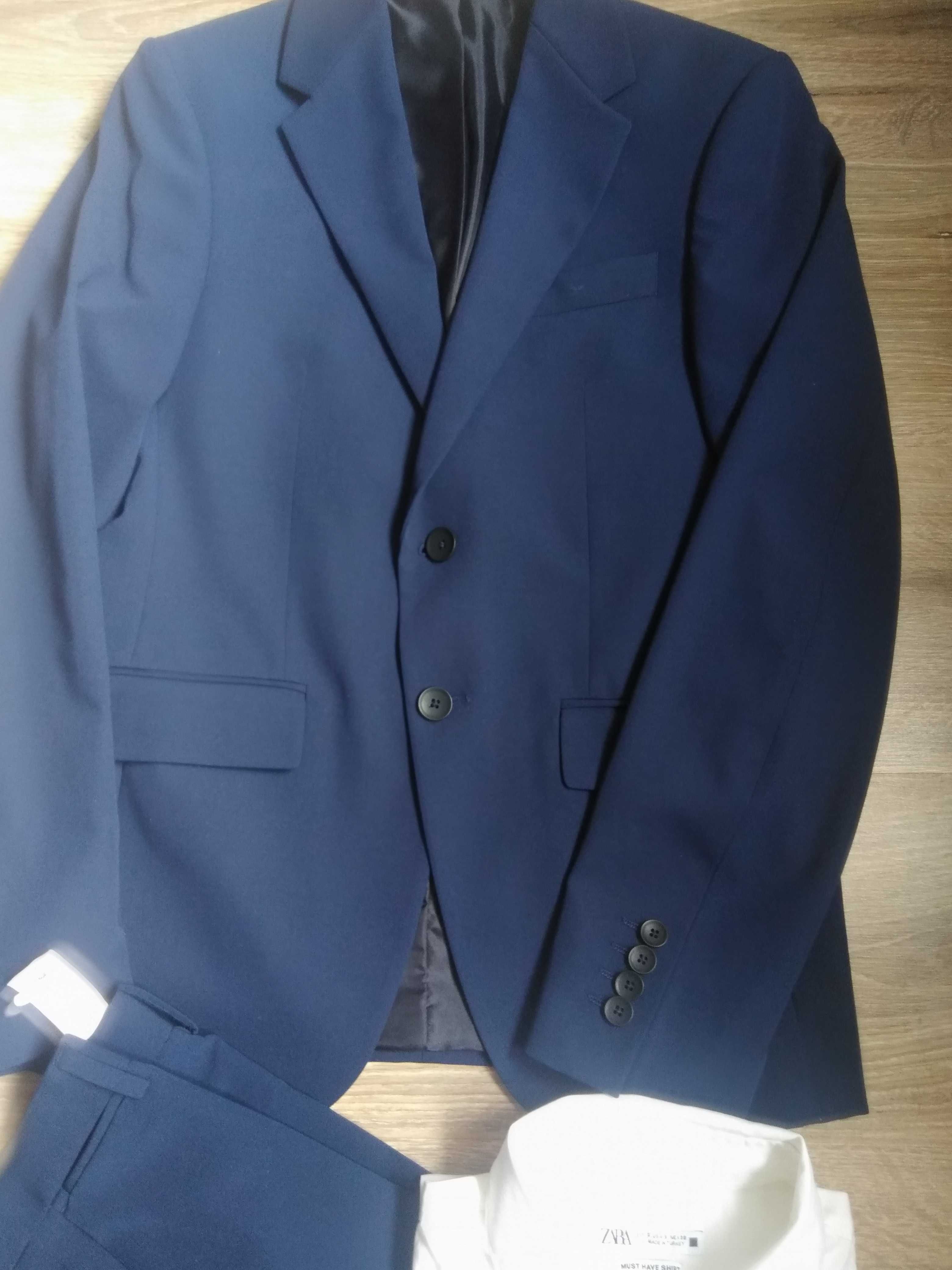 Garnitur Zara spodnie marynarka koszula 36 44 S slim fit granat