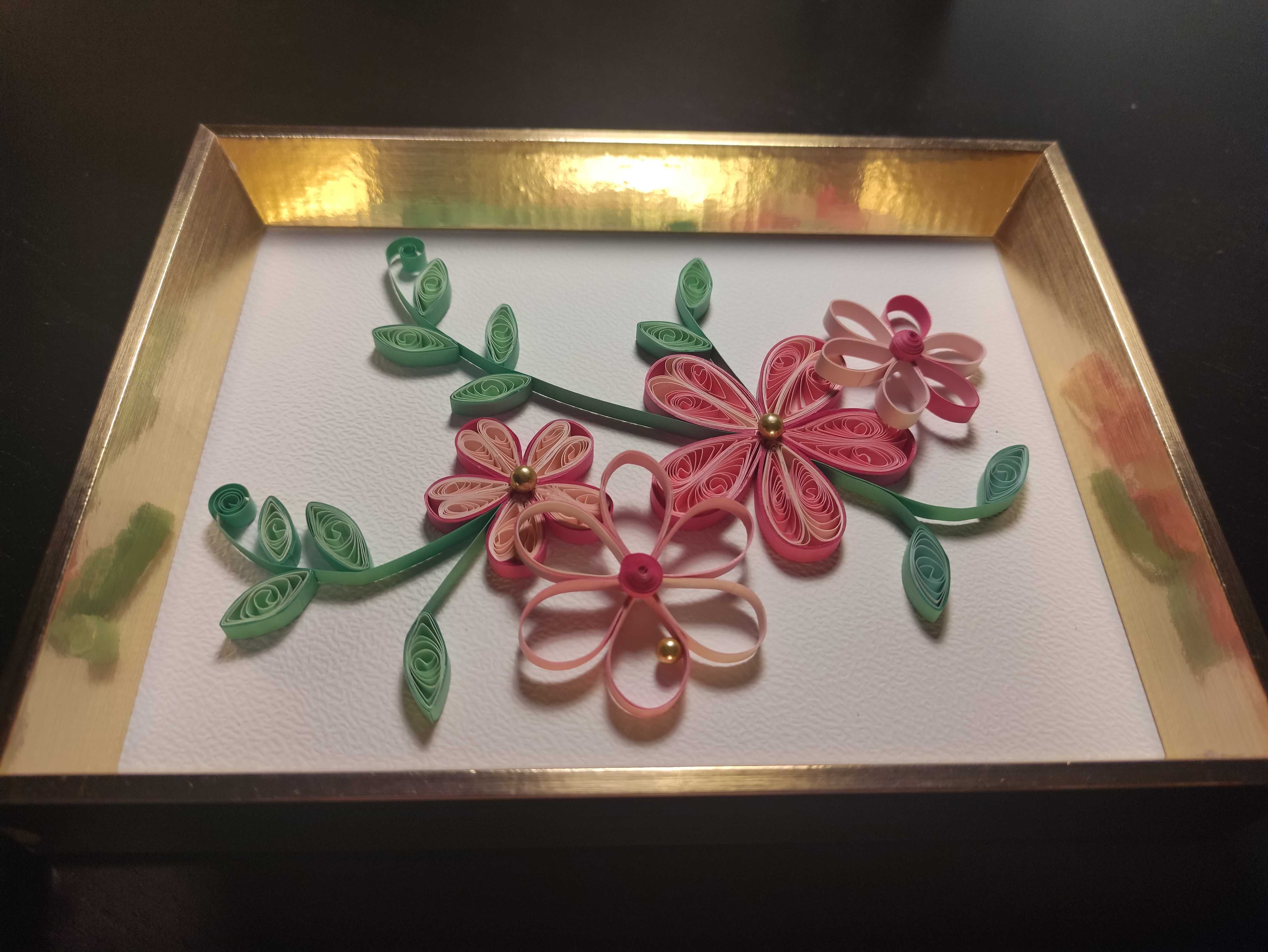 Obraz Różowe Kwiaty, quilling