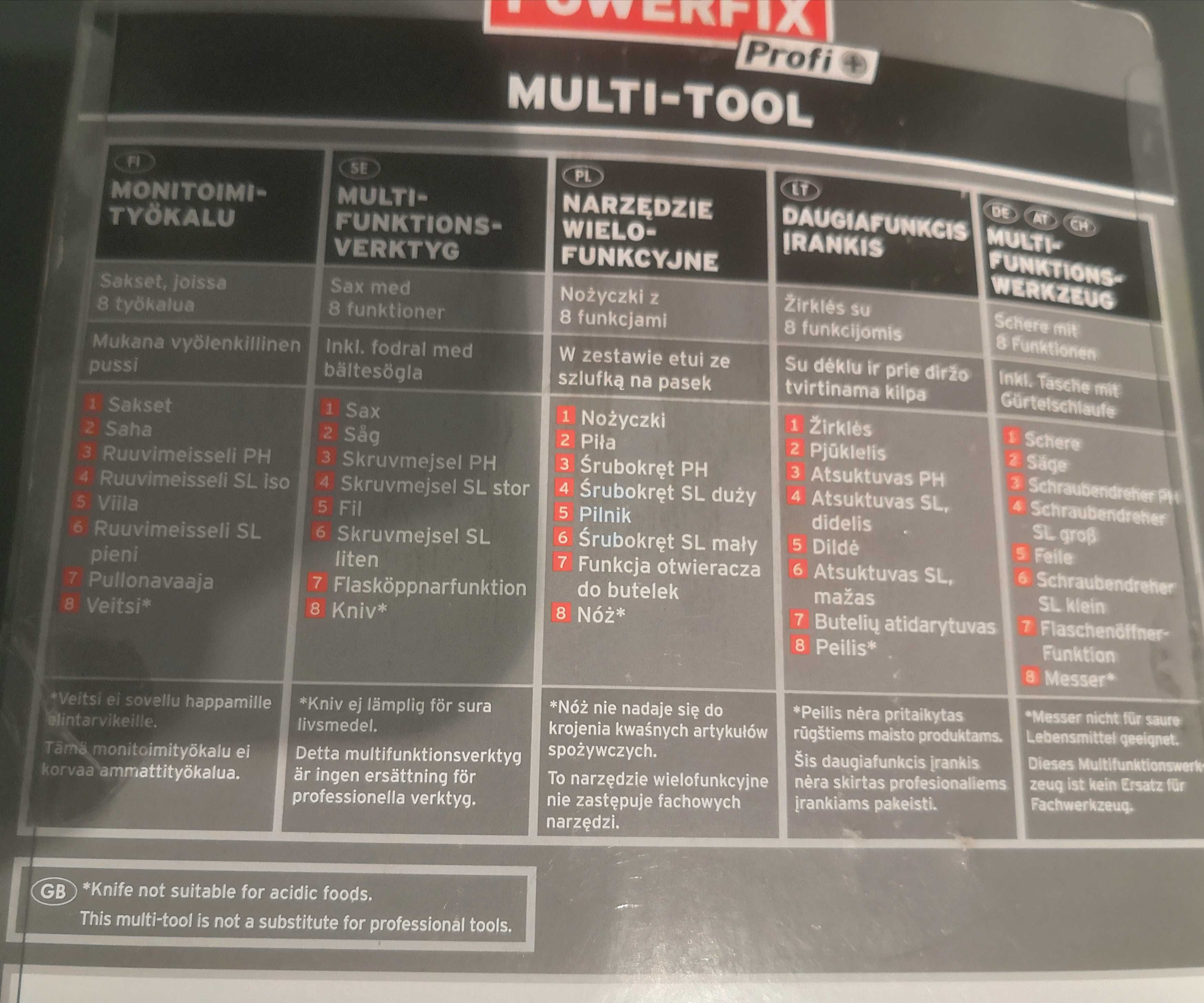 Multitool Powerfix Profi nożyce nóż piła pilnik śrubokręt 8 w 1