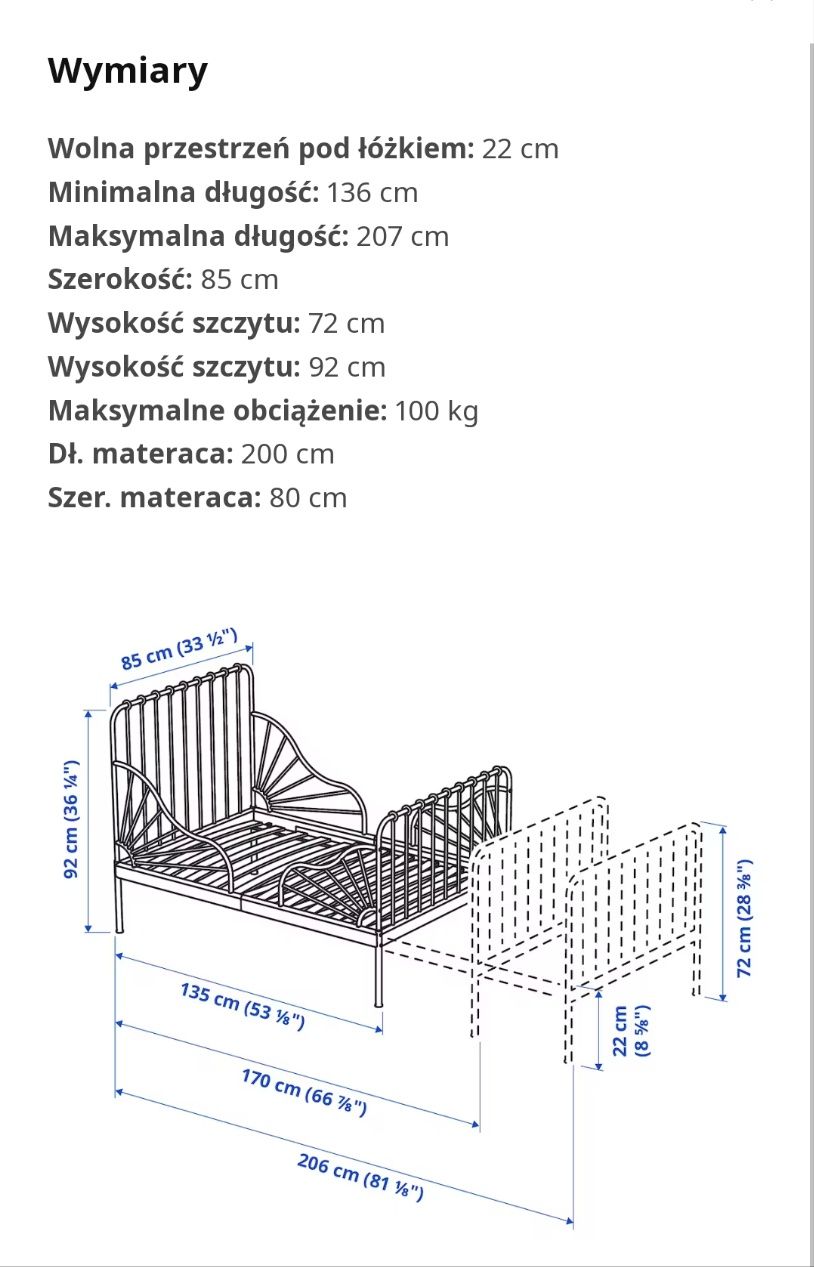 Czarne łóżko dziecięce  Minnen z wkładem i  materacem