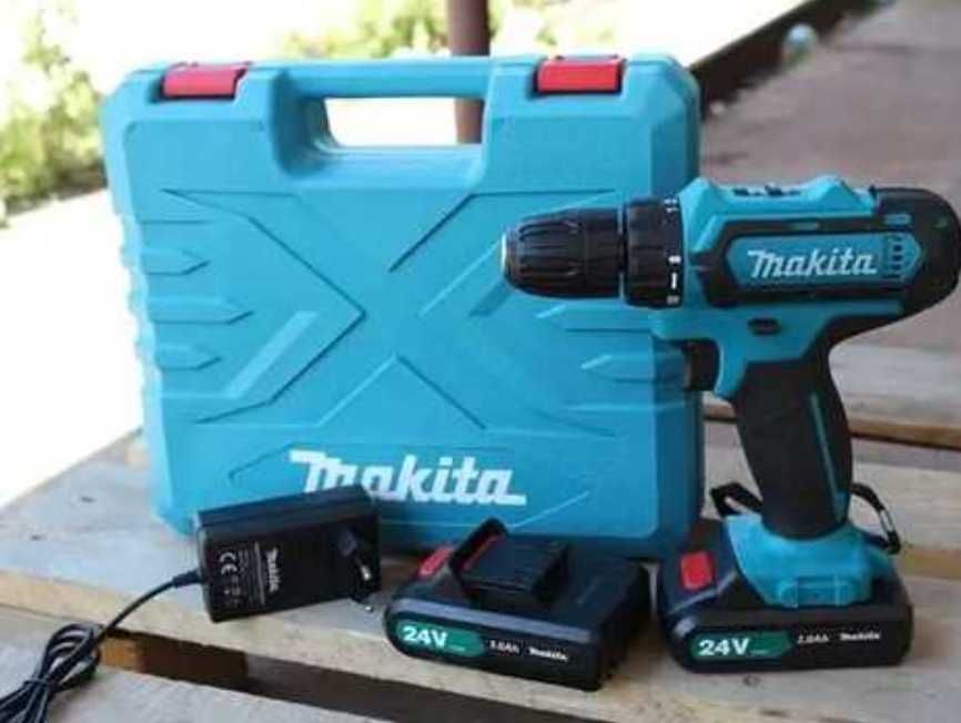 Шуруповерт Makita 24V, с набором инструментов, на 2 аккумулятора