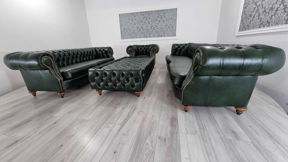 Zestaw chesterfield 5+4+1+Ława - Skóra / producent
