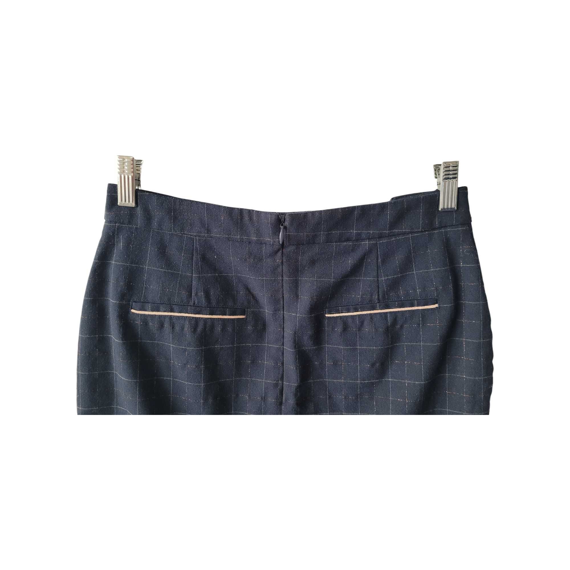 Granatowa elegancka spódnica ołówkowa w kratkę S Quiosque galowa