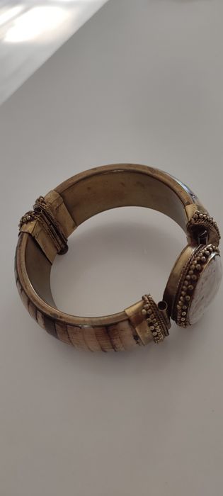 Unikatowa bransoleta vintage retro mosiężna drewniana