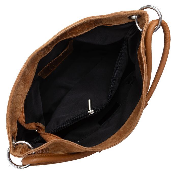 VERA PELLE torebka zamszowa worek kroko z frędzelkami V592 fuksja