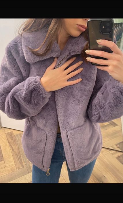 MyMo futerko kurtka futrzana fioletowa liliowa XS S na zamek zalando