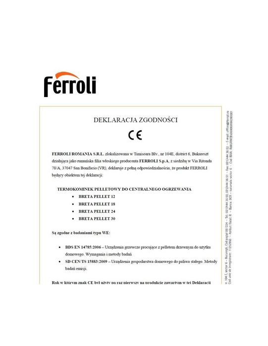 Piec stalowy Ferroli BRETA na pellet 12KW Z PŁASZCZEM