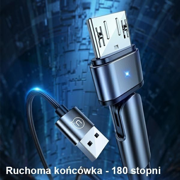 Kabel Nylonowy Usams U60 z Obrotową Końcówką 2A MicroUSB 1M