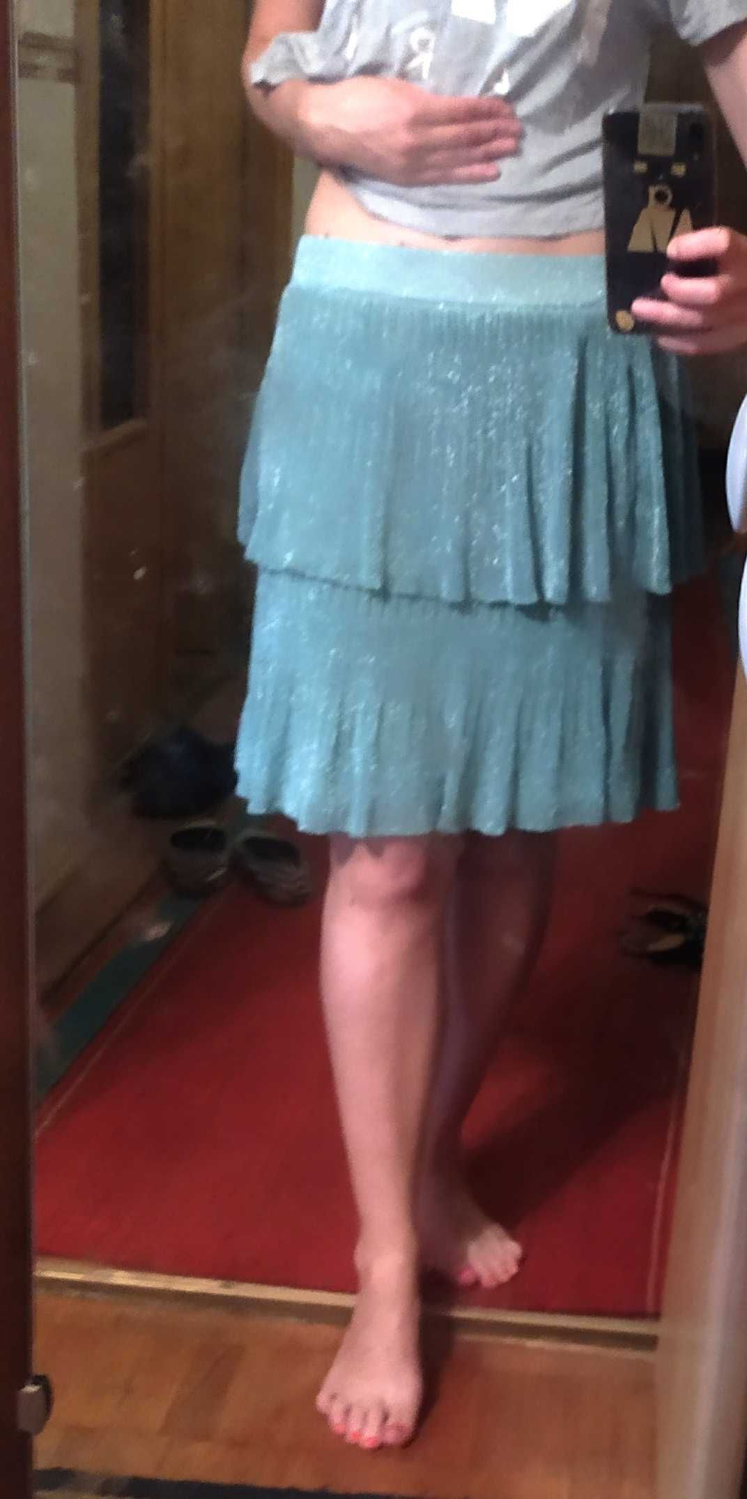 юбка плиссе с люриксом бирюзового цвета