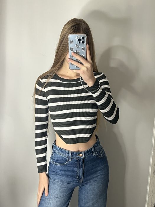 асиметрична кофта лонг в рубчик