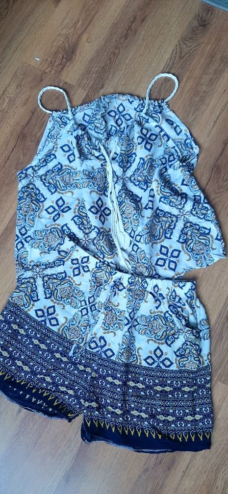 Komplet bawełniany bluzka t-shirt spodenki wzór pastecki Boho