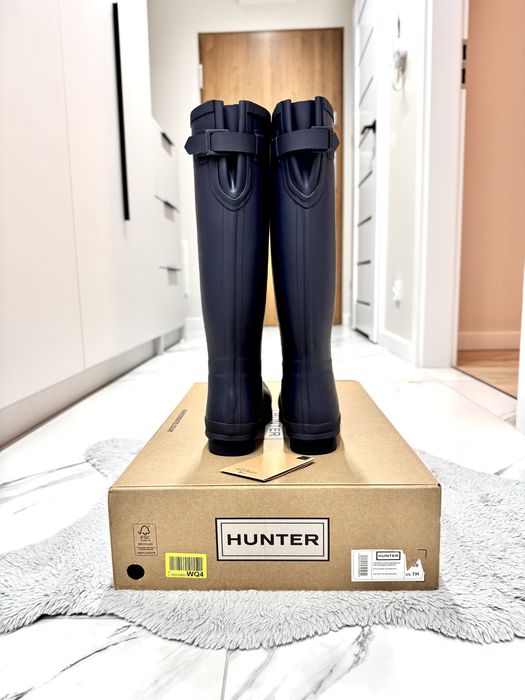 Wysokie matowe granatowe navy kalosze Hunter 40 regulacja cholewki