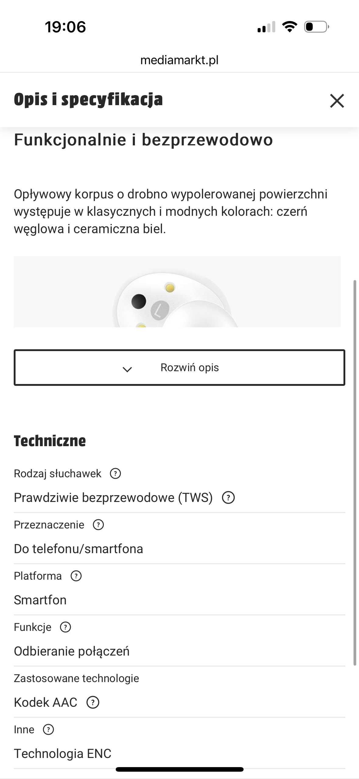 Słuchawki bezprzewodowe Huawei Free Buds Lite CM-H1C white - 112 zł