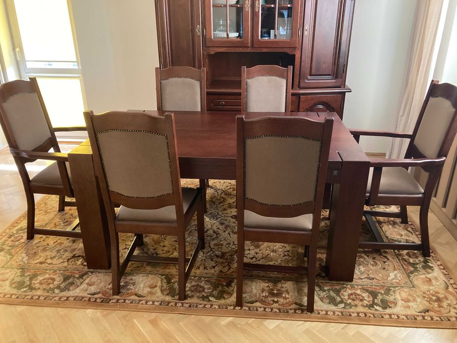 Meble Dębowe Zakor - Witryna narożna, Kredens, Komoda, Stół + Krzesła