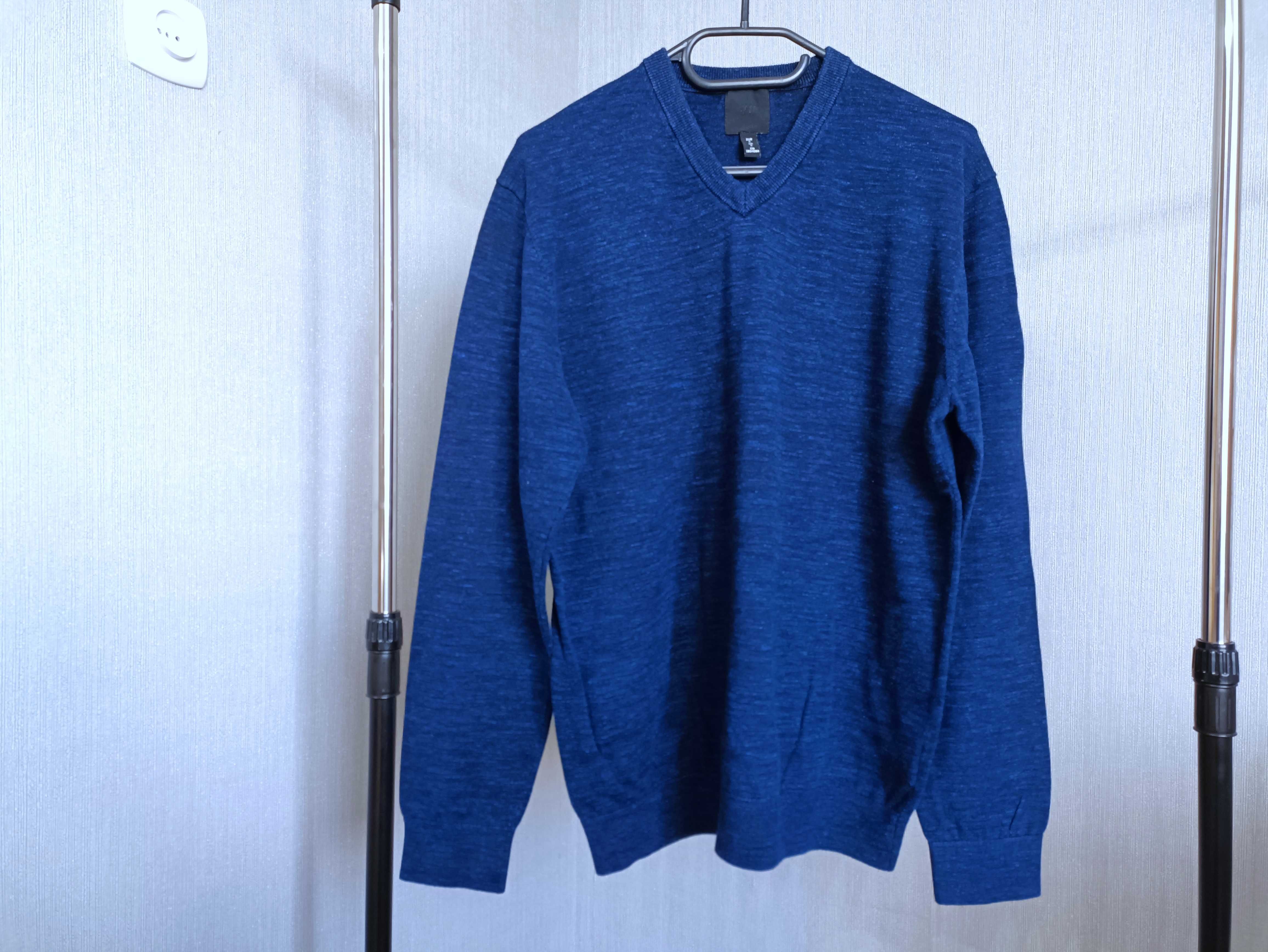 H&M granatowy sweter damski z dekoldem w kształcie V roz. L stan bdb