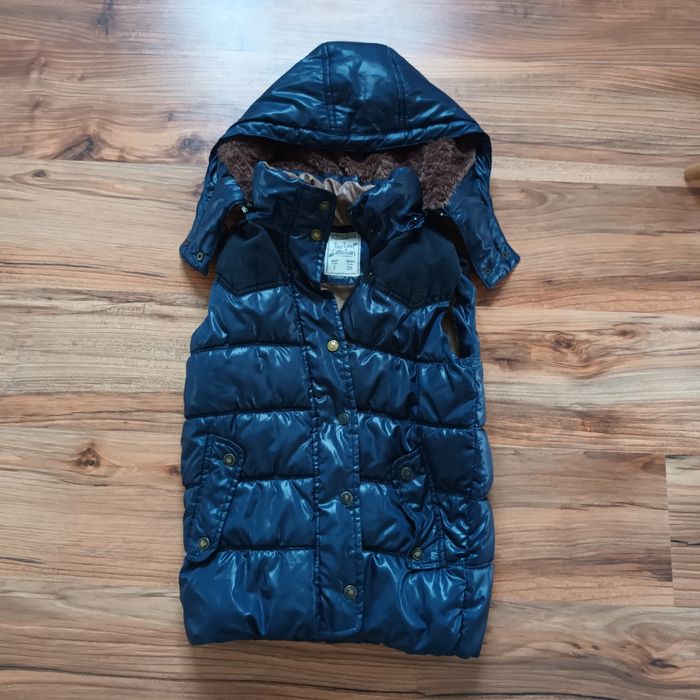 Kamizelka XS S 34 36 bezrękawnik Pull&Bear granatowy ocieplana kaptur