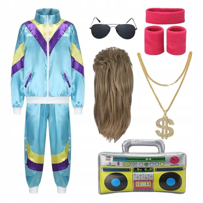 Strój Kostium Przebranie Retro Lata 80 + Akcesoria Dres XXXL/ 3XL S180