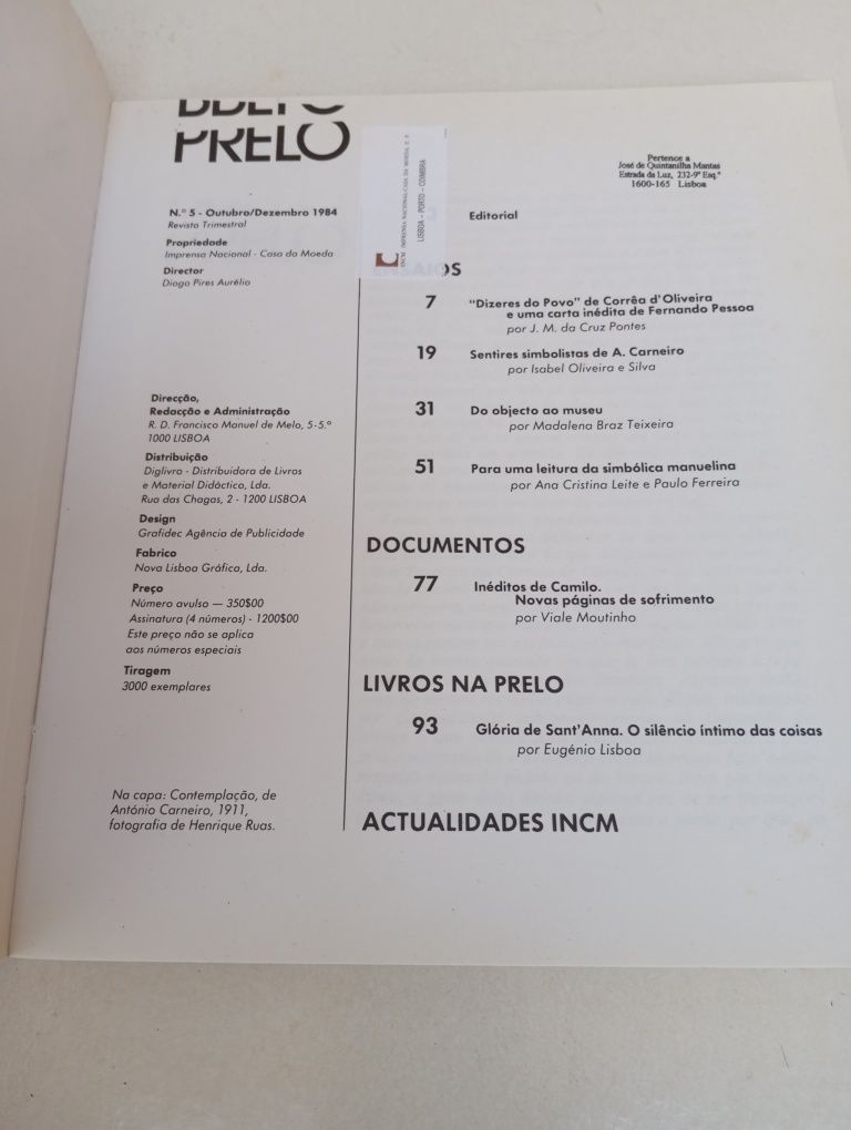 Revista Prelo 5 Fernando Pessoa... Inéditos de Camilo