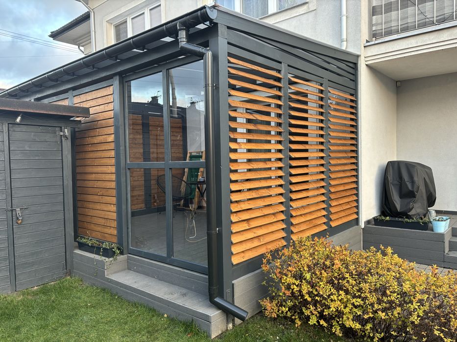 Zadaszenie tarasu z drewna bsh, pergola, ruchome deseczki