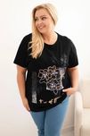 Bluzka Plus Size czarna z granatowym nadrukiem 3D bawełna oversize XXL