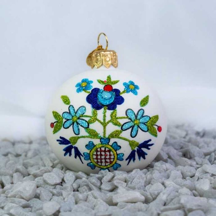 Haft kaszubski żukowski - mała bombka szklana - polskie rękodzieło