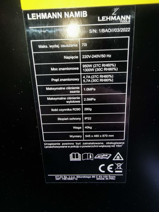 Wynajmę pochłaniacz wilgoci 70L/24h OSUSZACZ BUDOWLANY 250m2 wynajem