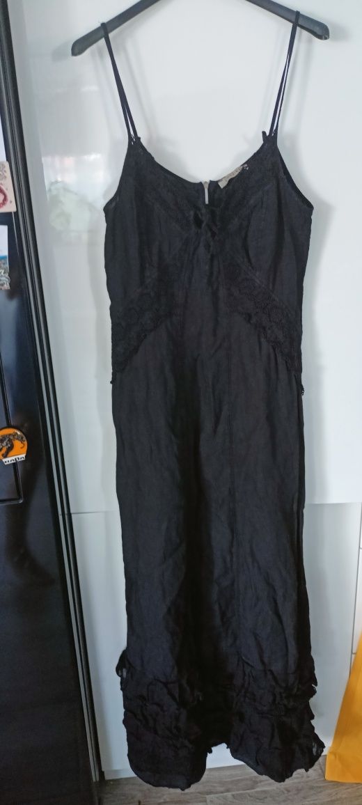 Sukienka S-M 100% len czarna maxi