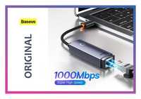 Мережевий адаптер USB/Type-C Ethernet интернет переходник RJ45 BASEUS